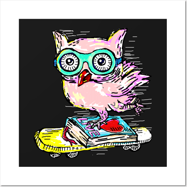 Owl with Skateboard Wall Art by martinussumbaji